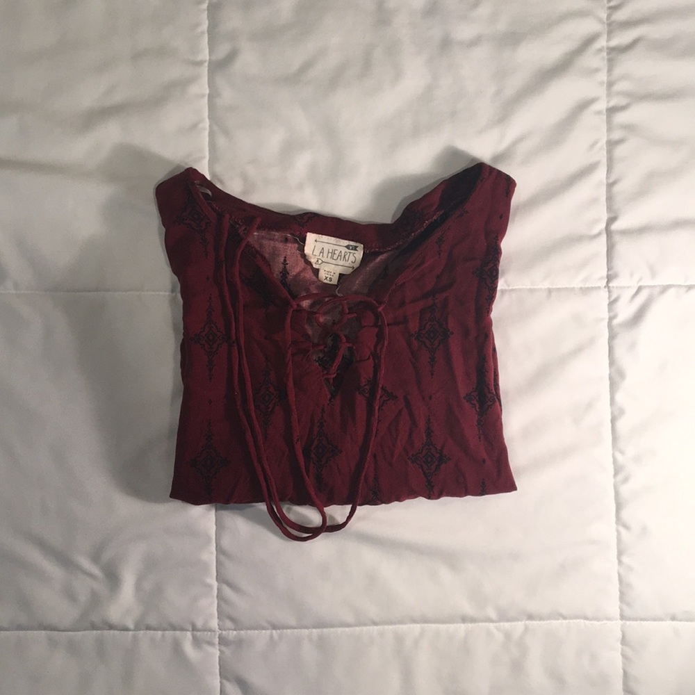 Boho LA HEARTS cropped red long sleeve with tie up